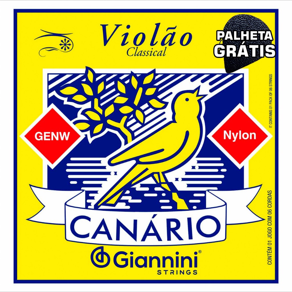 Imagem Cordas de Nylon para Violão SEM BOLINHA Giannini Canário Melhor Jogo de Cordas Completo Muito Barato