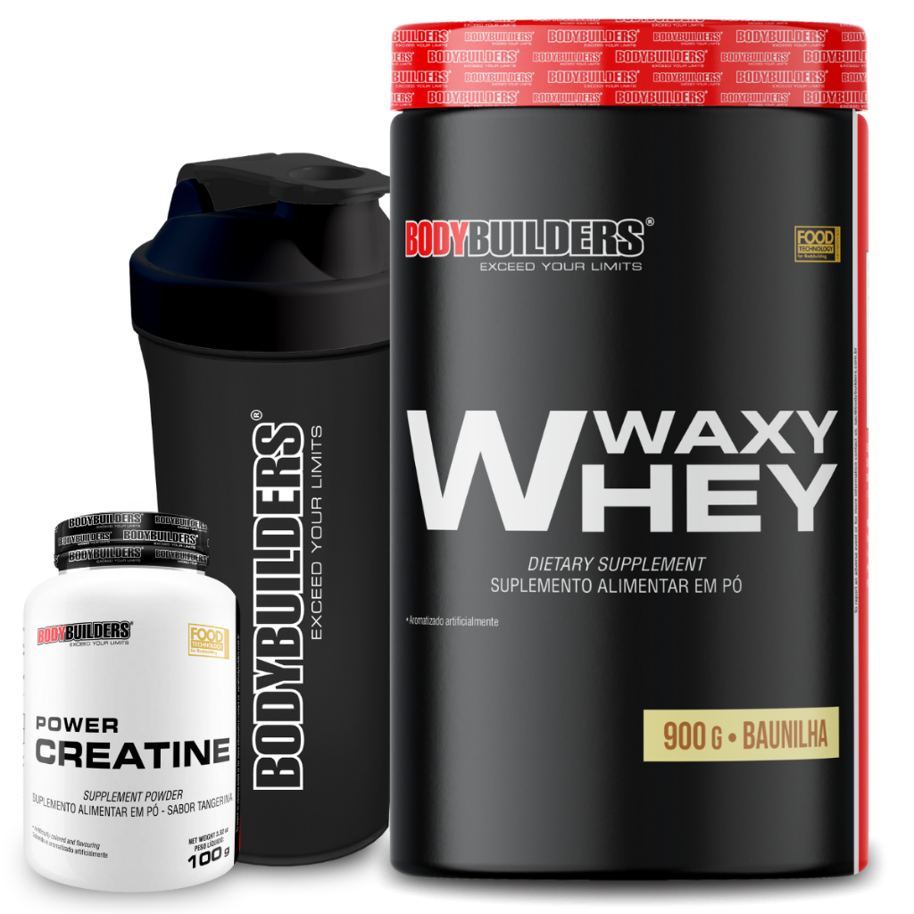 Kit Whey Protein Waxy Whey 900g + Power Creatina 100g + Coqueteleira - Bodybuilders em Oferta na Shopee