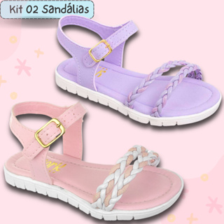 Kit 2 Pares Sandália Rasteira Infantil Menina Dia das Crianças Casual Confortável Leve 20 ao 34 em Oferta na Shopee