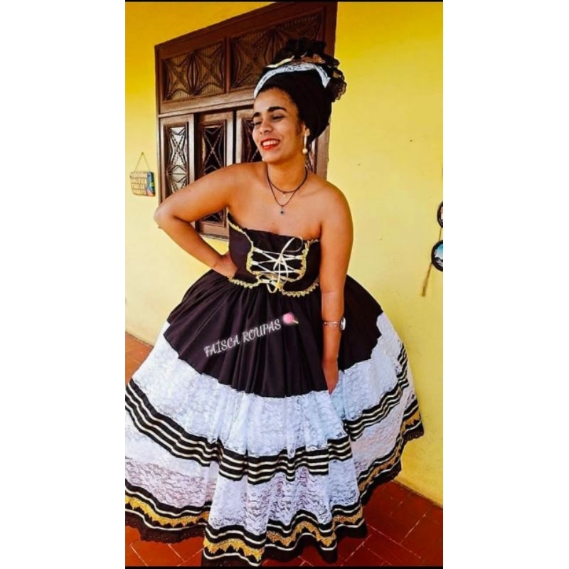 BAIANA CONJ,  SAIA , CORSET (ESPARTILHO, BLUSA )  PANO DE CABEÇA (OJA ) POMBAGIRA UMBANDA E CANDOMBLÉ FESTA