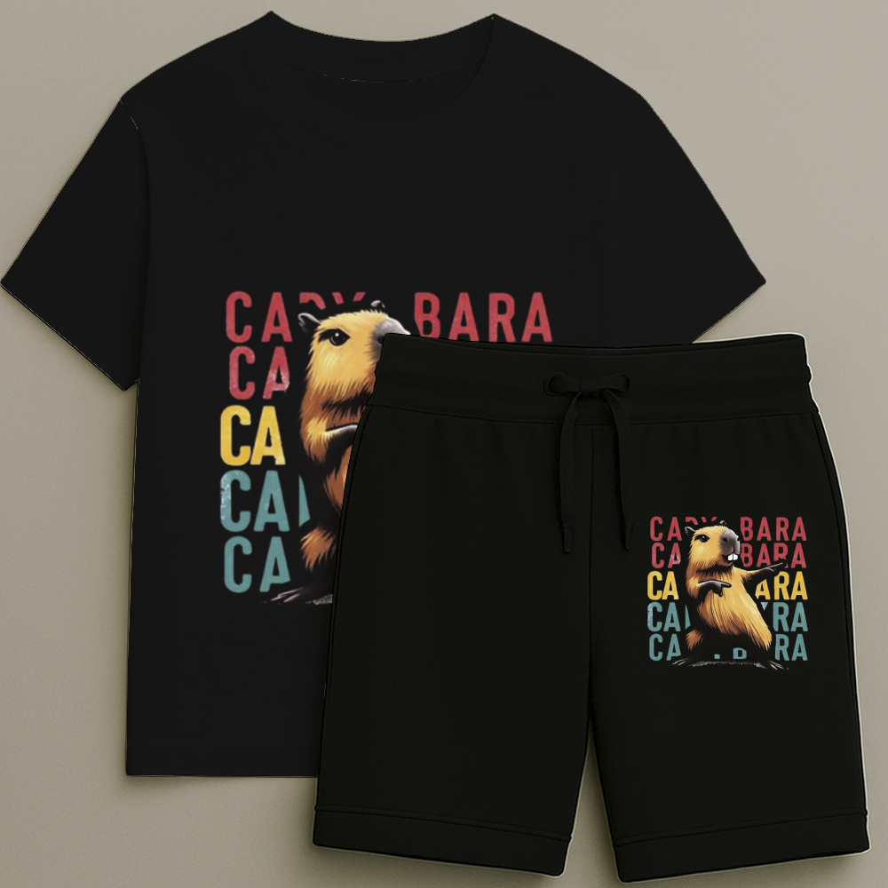 Camiseta e Bermuda Infantil Masculina Estampa Capivara Premium Alta Qualidade Tamanho 2 ao 16