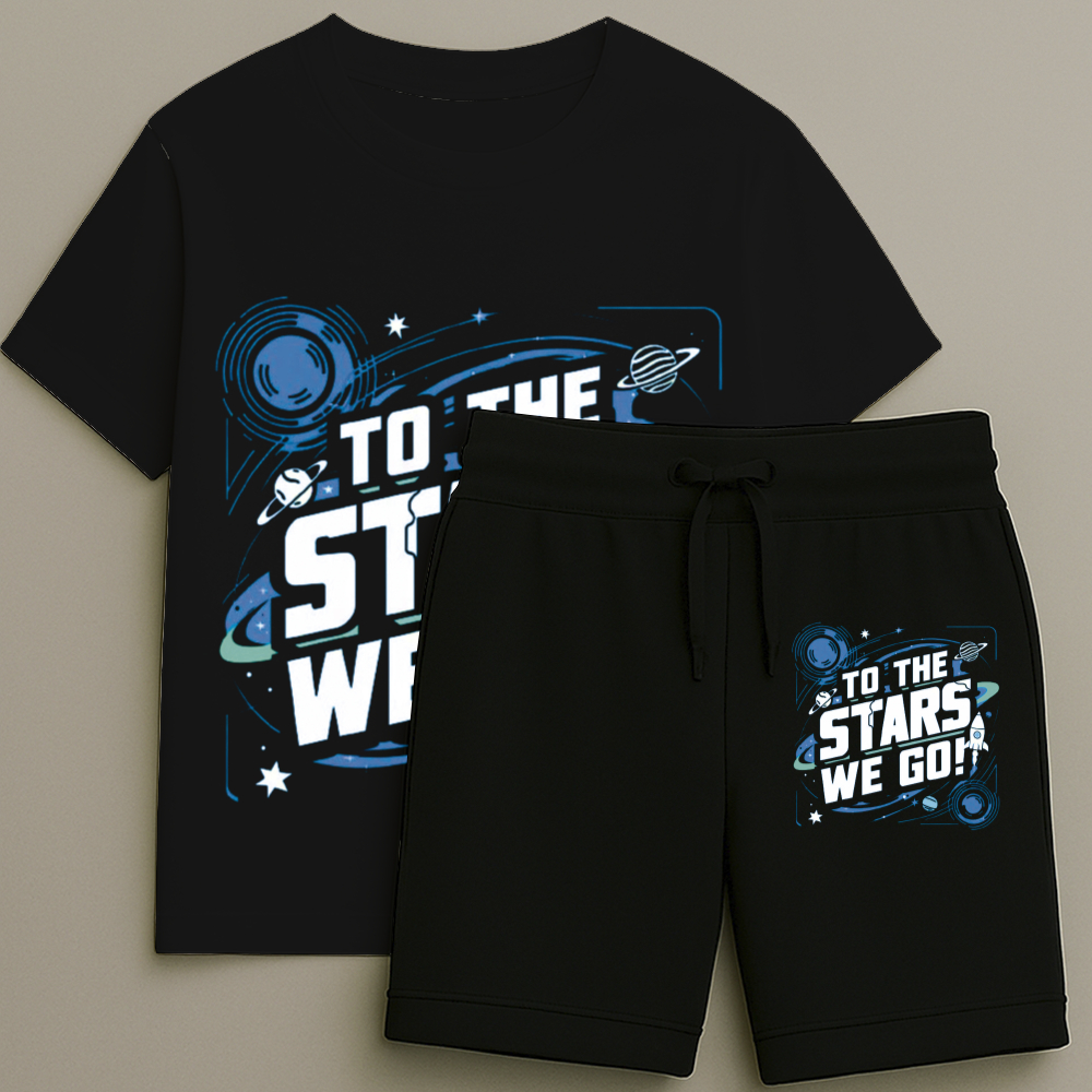Camiseta e Bermuda Infantil Masculina Estampa Planeta Start Premium Alta Qualidade Tamanho 2 ao 16