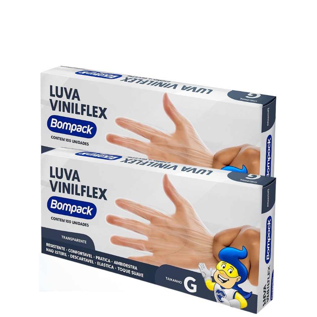 Caixa C/100 Luvas VinilFlex Transparente (P/M/G) - Bompack em Oferta na Shopee