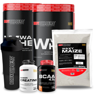 Kit 2x Waxy Whey 900g + Maize 800g + Power Creatina 100g + BCAA 100g + Coqueteleira - Bodybuilders em Oferta na Shopee