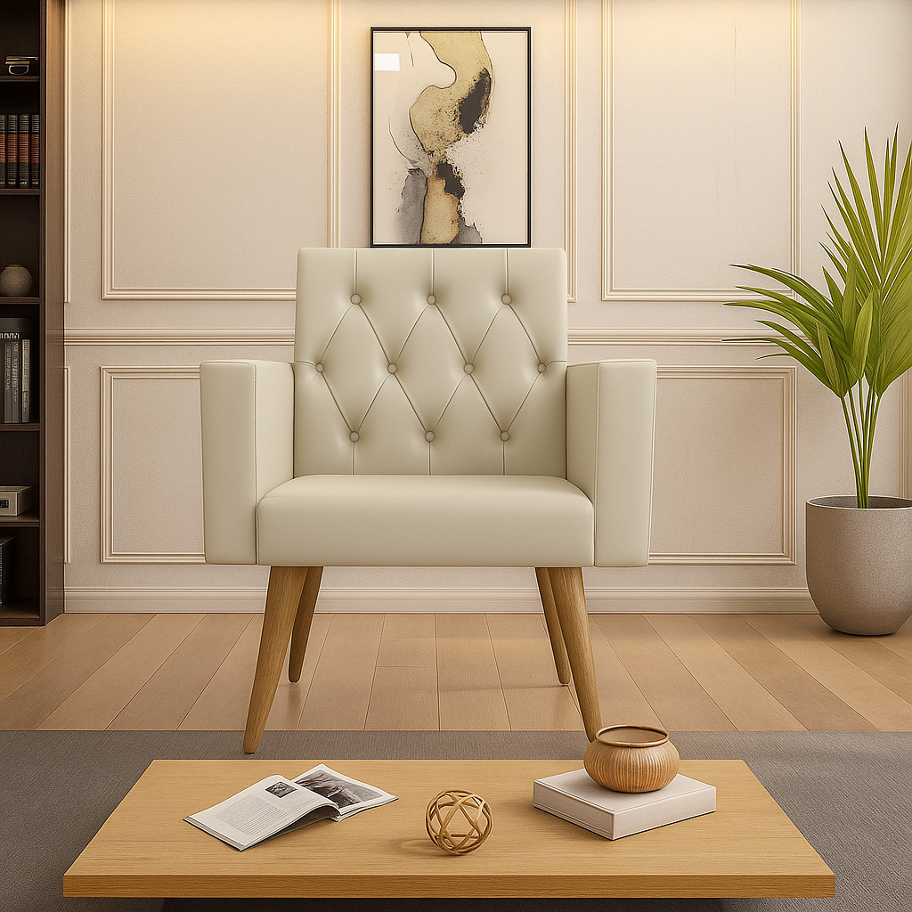 Poltrona Thais em Corino Capitonê para Sala de Estar e Consultório em Oferta na Shopee
