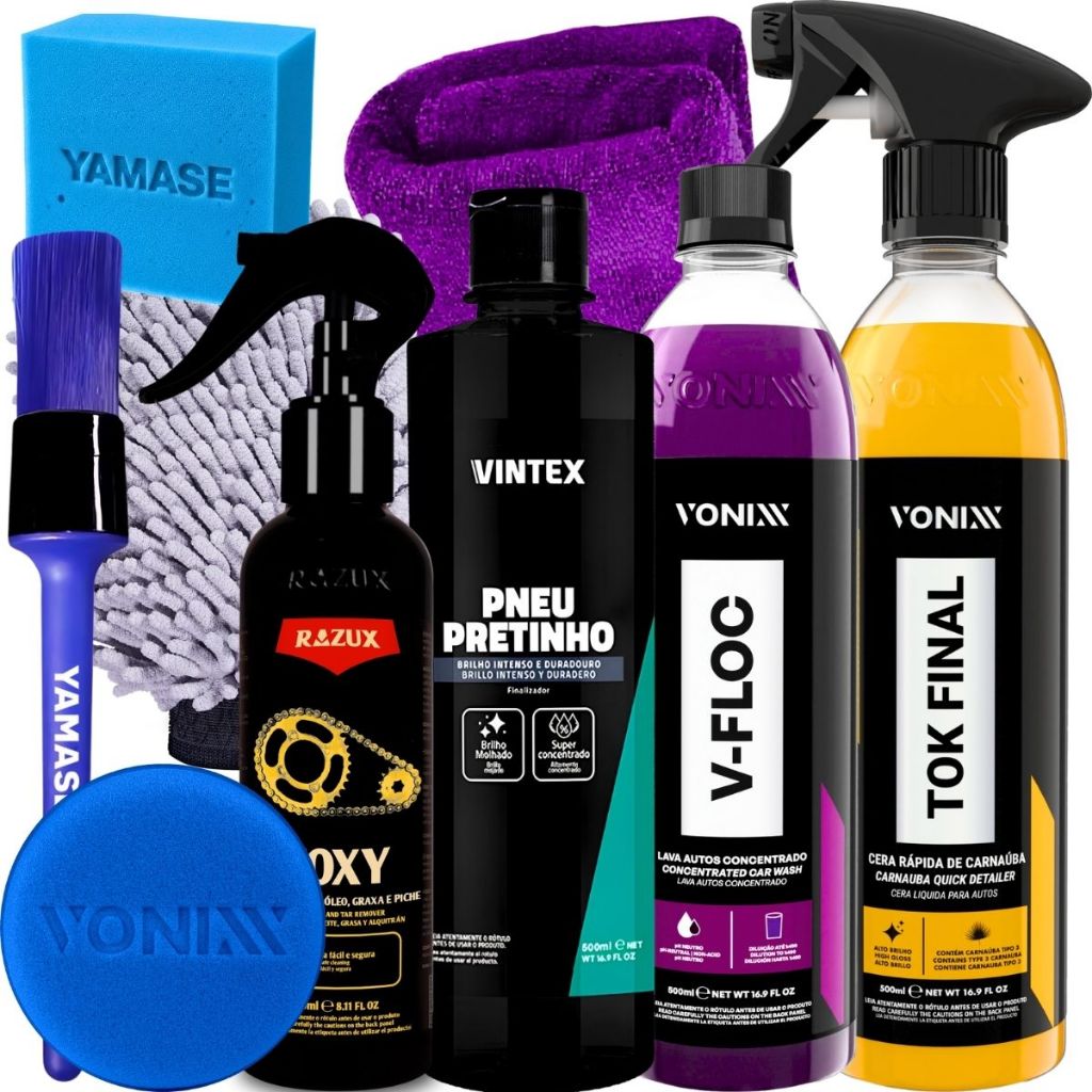 Kit Produto para Lavar Moto Cera Shampoo Desengraxante Pretinho Limpador de Corrente Vonixx em Oferta na Shopee