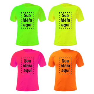 Camiseta Verde Amarela Rosa Laranja NEON Fluorescente Personalizada FRENTE, Adulto e Infantil Brilha na Luz Negra em Oferta na Shopee