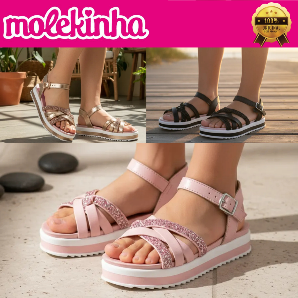 Sandália Molekinha Infantil Meninas Brilho Festa Strass