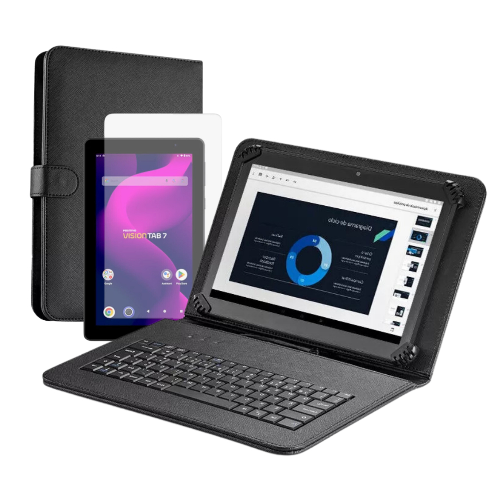Kit Capa com Teclado Embutido 7 Polegadas + Película de Plástico Resistente - Proteção Total
