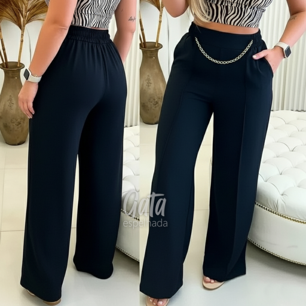 Calça Pantalona Feminina P M G GG Cintura Alta Wide Leg Duna em Oferta na Shopee