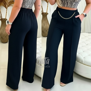 Calça Pantalona Feminina P M G GG Cintura Alta Wide Leg Duna em Oferta na Shopee