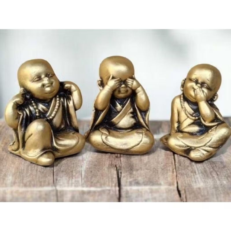 Buda Monge Trio De Budas Bebê Cego Surdo Mudo 9cm Estatueta Budas Decoração Monges A em Oferta na Shopee
