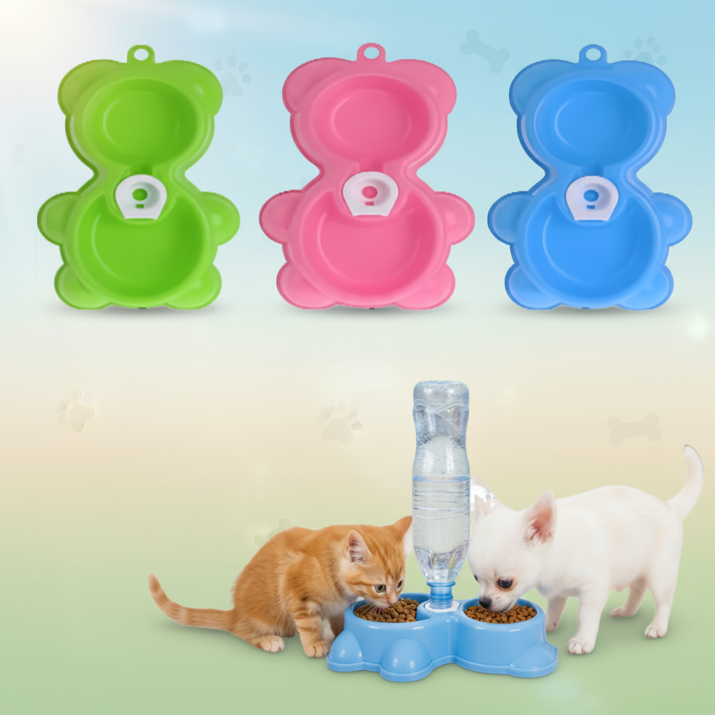 Comedouro Bebedouro Pet Duplo Automático Ursinho - Prático Ideal Para Cachorro E Gato Porte Pequeno