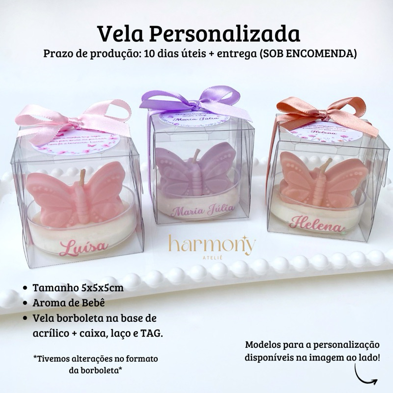 Vela de Borboleta Base Acrílico - Personalizado - Lembrancinha Menina Maternidade em Oferta na Shopee