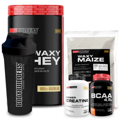 Kit Waxy Whey 900g + Creatina Power 100g + Bcaa 100g + Waxy Maize 800g + Coqueteleira - Bodybuilders