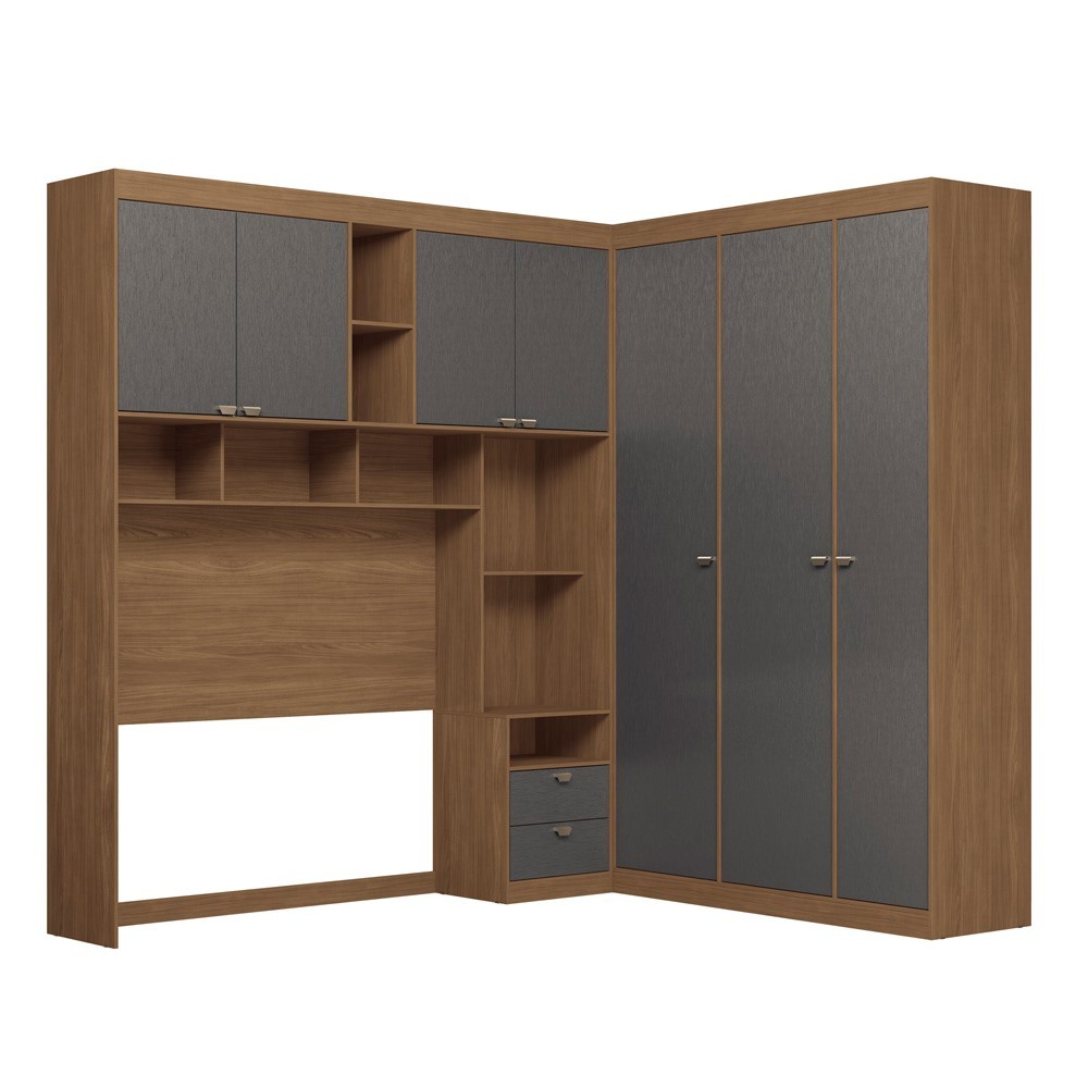 Guarda Roupa de Canto 7 Portas 4 Gavetas Cabeceira e Espelho Lugano Santos Andirá - Montagem Flex em Oferta na Shopee