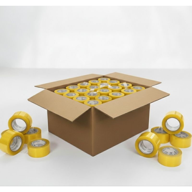 Kit Caixa C/ 100 Rolos de Fita Adesiva Hot Melt Amarela 45x100m para Embalagem E-commerce Correios Envio e Uso Comercial