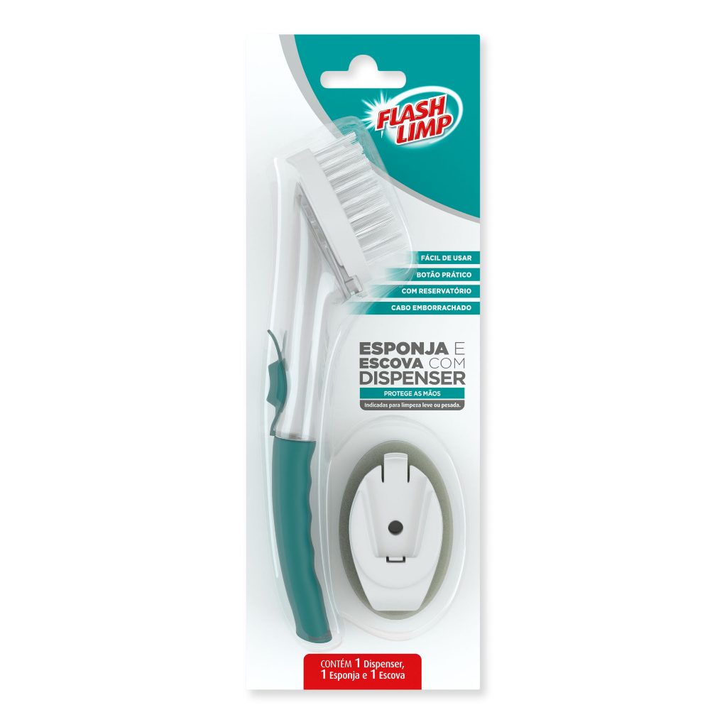 Esponja E Escova C/ Dispenser Detergente 2 Em 1 Flash Limp