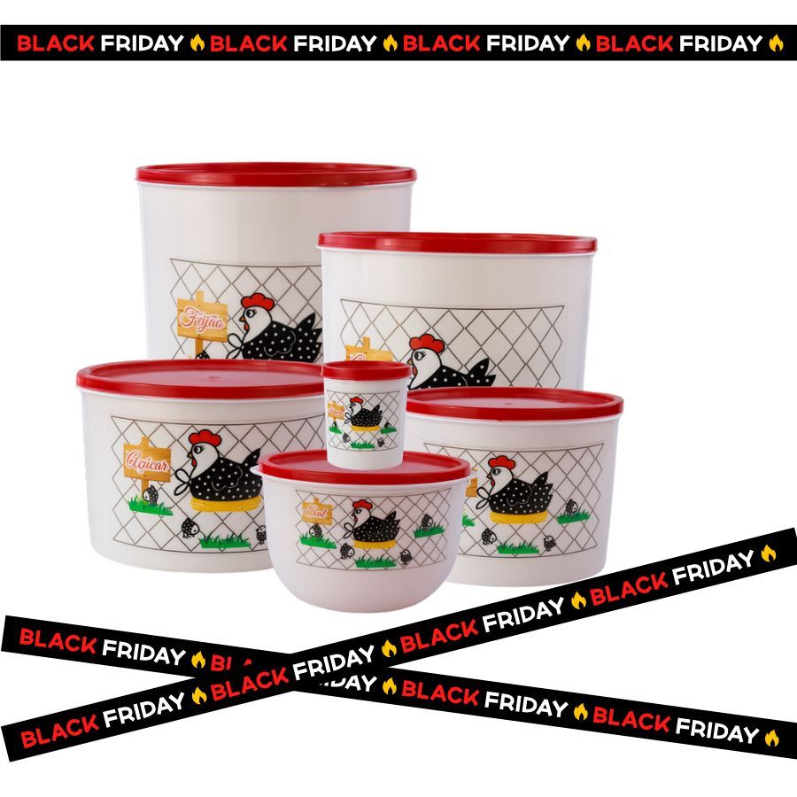 Conjunto 6 Potes Latas Para Mantimentos Decorado Galinha Pedreira Utilidades