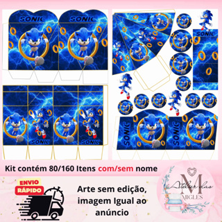 Kit com 80/160 itens lembrancinhas TEMA SONIC (COM/SEM NOME) - Envio rápido!!! em Oferta na Shopee