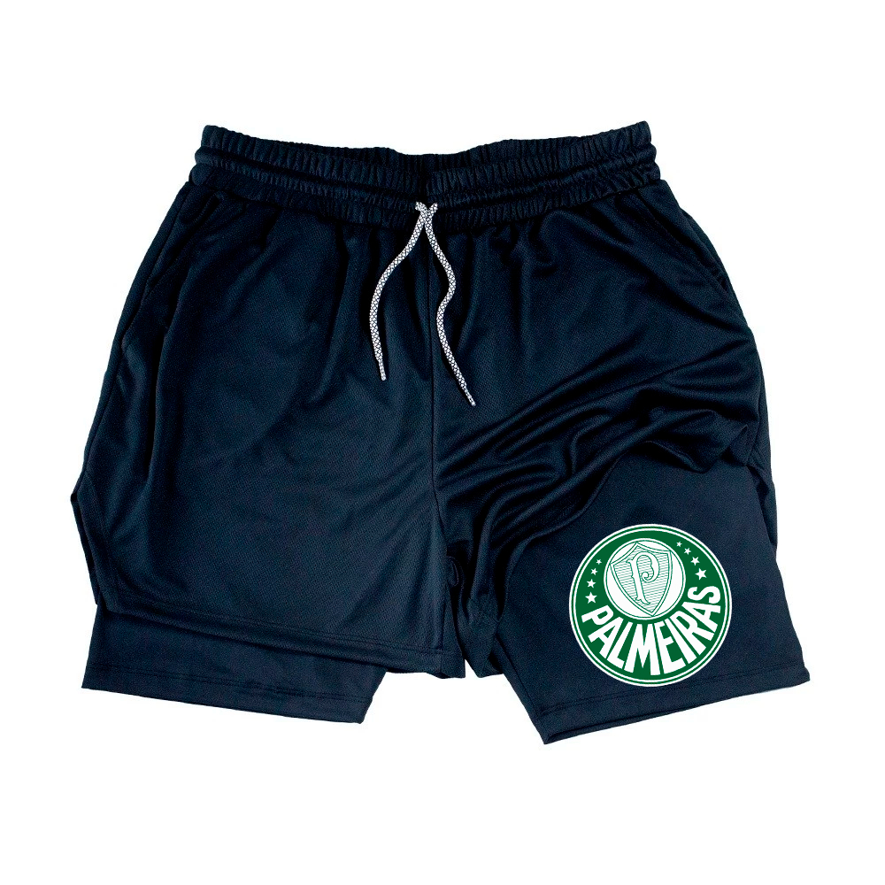Short de Compressão 2 em 1 Academia Treino Personalizado time Palmeira futebol bermuda Fitness Musculação unissex
