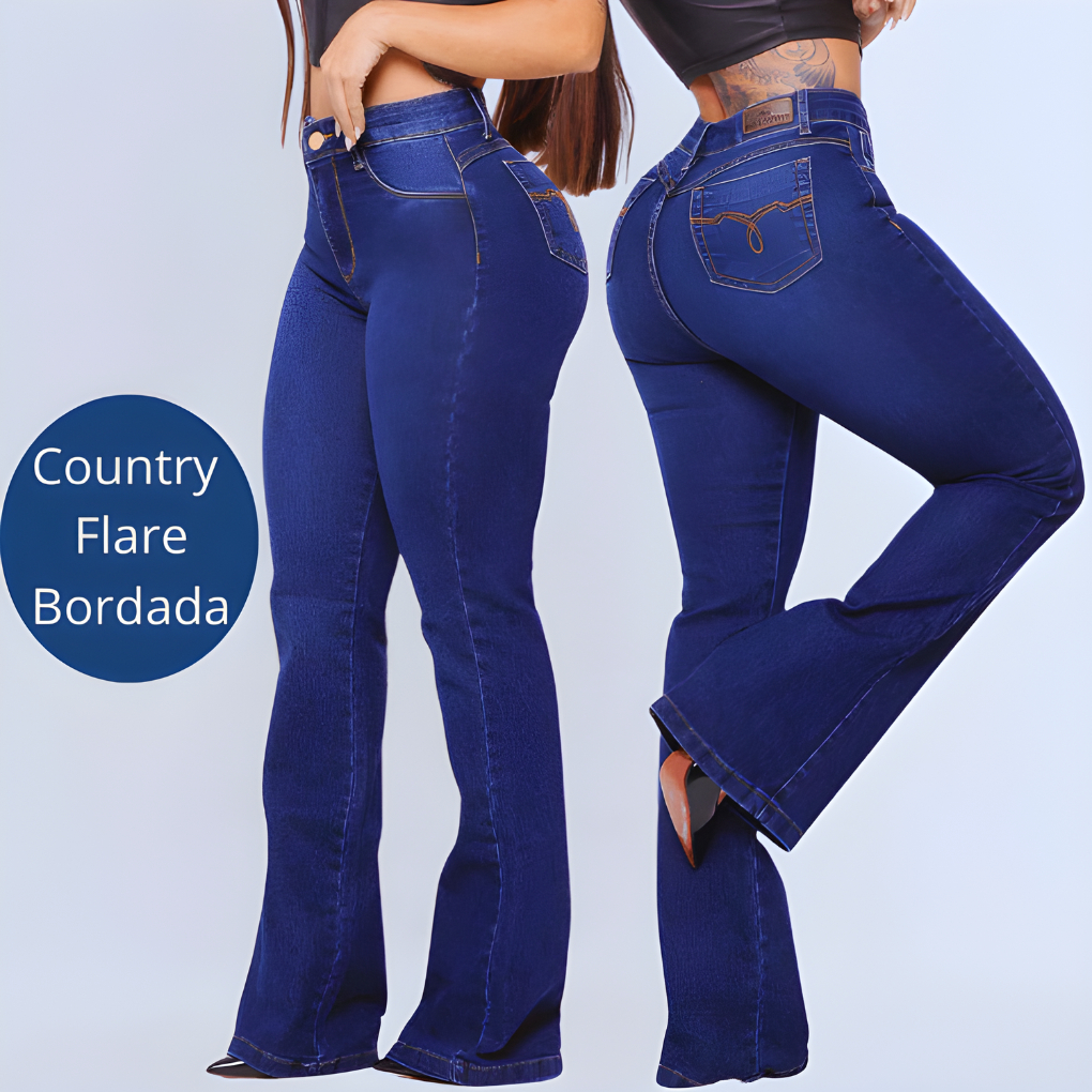 Calça Flare Country Muladeira Montaria Para Rodeio Pecuárias Vaquejada Com Elastano Bordados Cintura Alta Reforçada