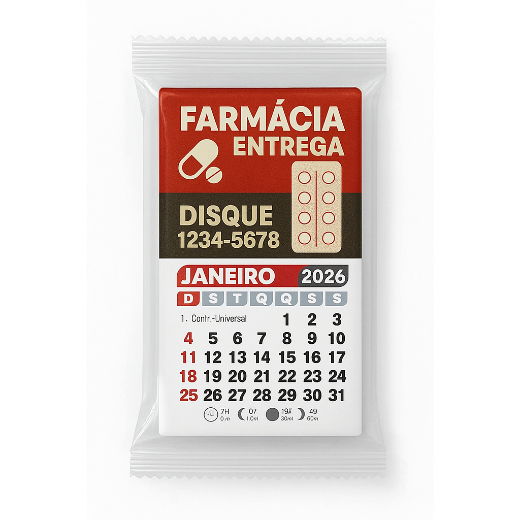 1000 Ímãs Geladeira Personalizados Farmácia Drogaria 5x4 cm Bloco Calendário 2026 Arte Grátis