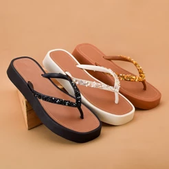 Chinelo Plataforma Feminino Pedraria Cascalho Flat Form Lançamento 34 ao 39