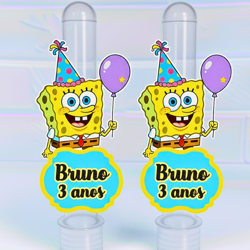 Aplique Bob Esponja para Tubete Personalizado – Lembrancinha de Festa Infantil, Tema Bob Esponja, Aniversário Menino