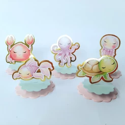 Tags Aplique 3D FUNDO DO MAR ROSA- Lembrancinhas, Apliques em pra caixinhas, cofrinhos, Nutella entre outros