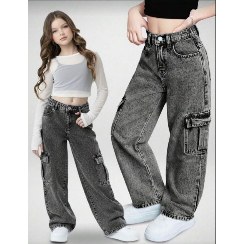 calça jeans Cargo grafite marmorizada menina infantil juvenil 10 ao 16 em Oferta na Shopee