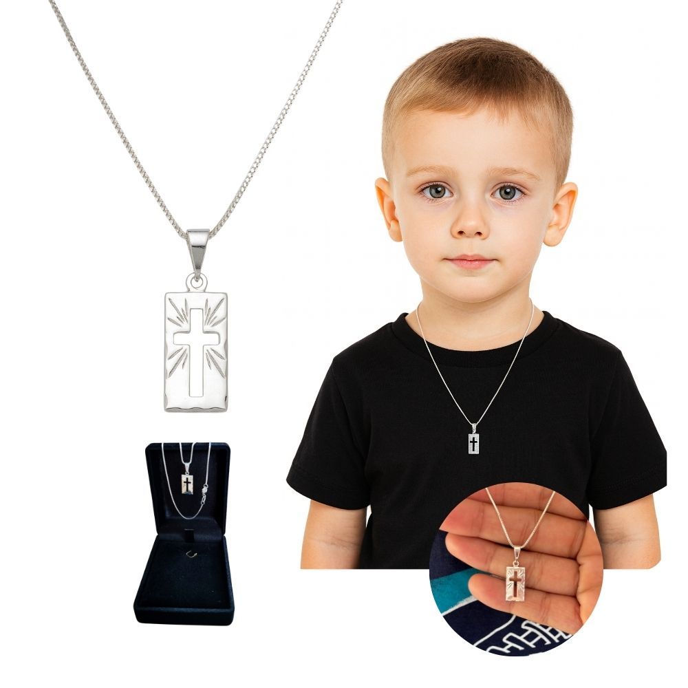 Correntinha Infantil Criança Masculina Banhada A Prata 925 + Pingente Placa Cruz