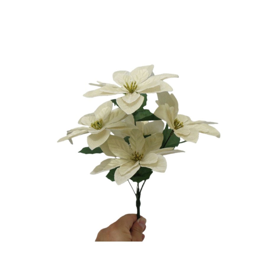 Bico de Papagaio Com 5 Flores Champanhe Claro Para Natal Flor Artificial Decoração de Natal