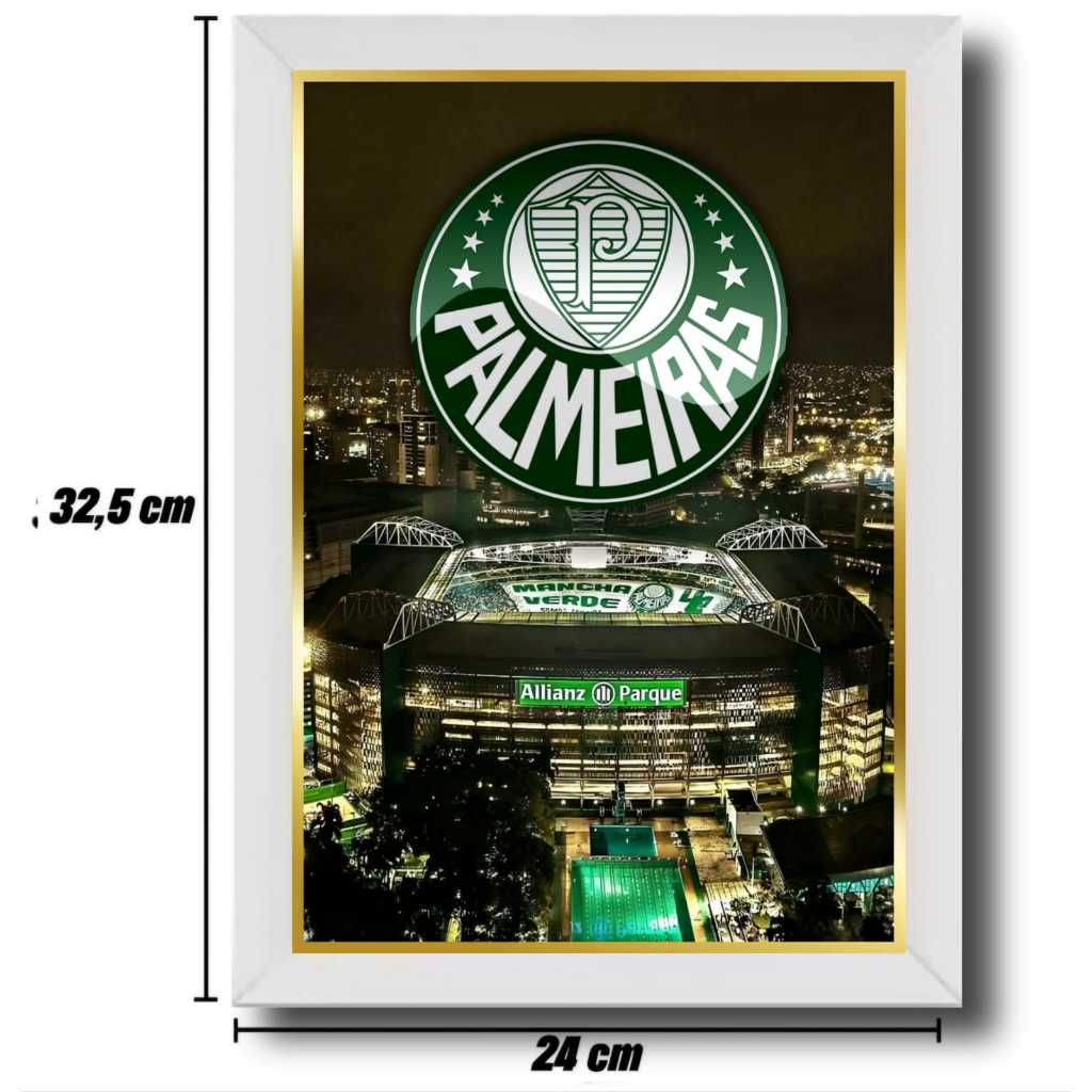 QUADRO DE PAREDE DO PALMEIRAS COM MOLDURA E ACETATO TAMANHO 32,5 X 24 CM