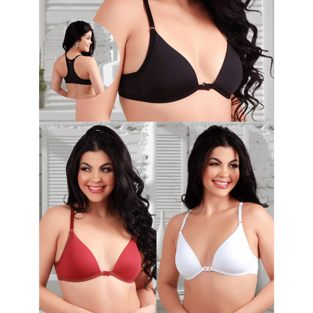 Kit Sutiã Com Bojo Soft Nadador Poliamida Sem Aro Alça Regulável Fecho Frontal Talita em Oferta na Shopee