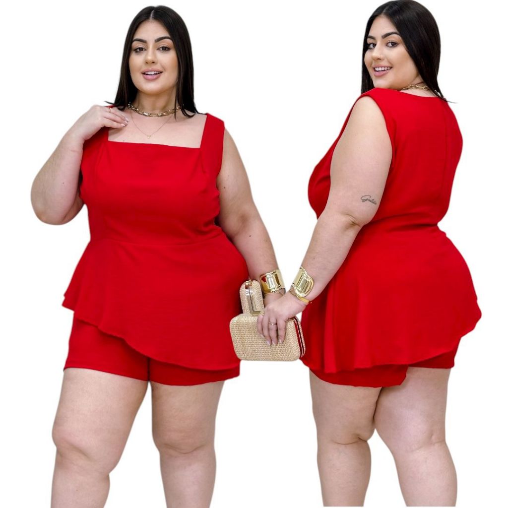 Conjunto Feminino Plus Size Elegante Blusa Assimétrica Gola Quadrada E Short Com Elástico em Oferta na Shopee