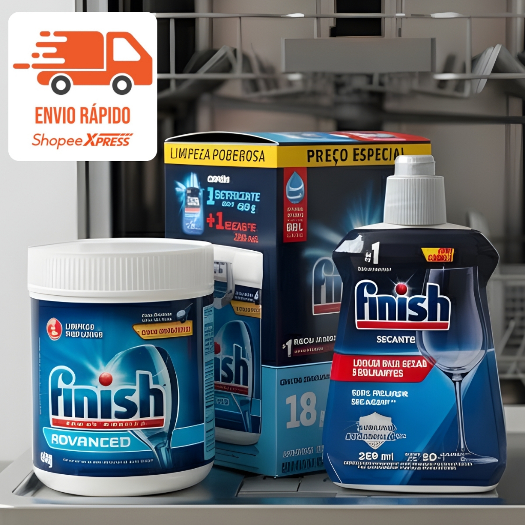 Imagem Kit Finish Detergente Pó 450g E Secante Abrilhantador 250ml Lava Louças - Original - Validade 2028