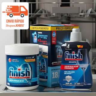 Kit Finish Detergente Pó 450g E Secante Abrilhantador 250ml Lava Louças - Original - Validade 2028