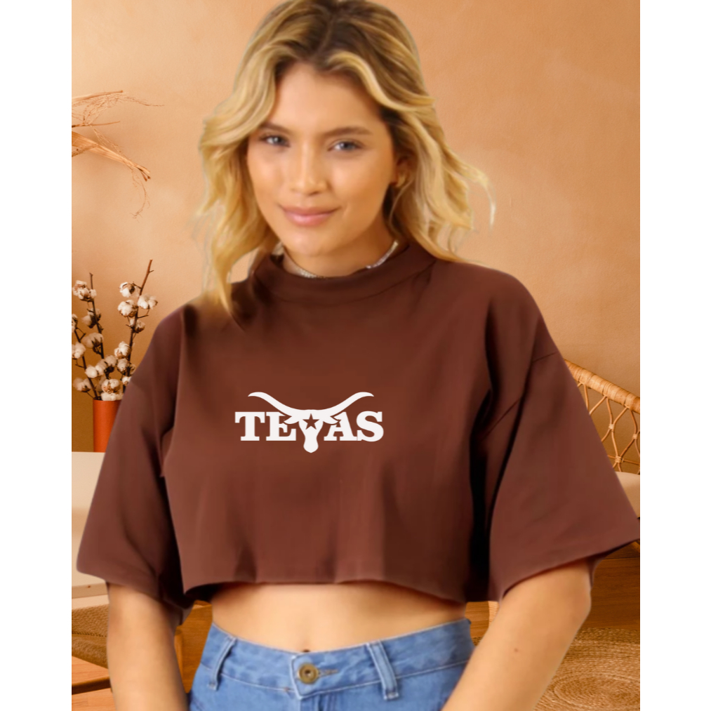 Cropped Camiseta Feminina  TEXAS Country Blusinha em Algodão Premium Lindas Cores P ao GG em Oferta na Shopee