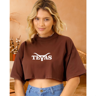 Cropped Camiseta Feminina  TEXAS Country Blusinha em Algodão Premium Lindas Cores P ao GG em Oferta na Shopee