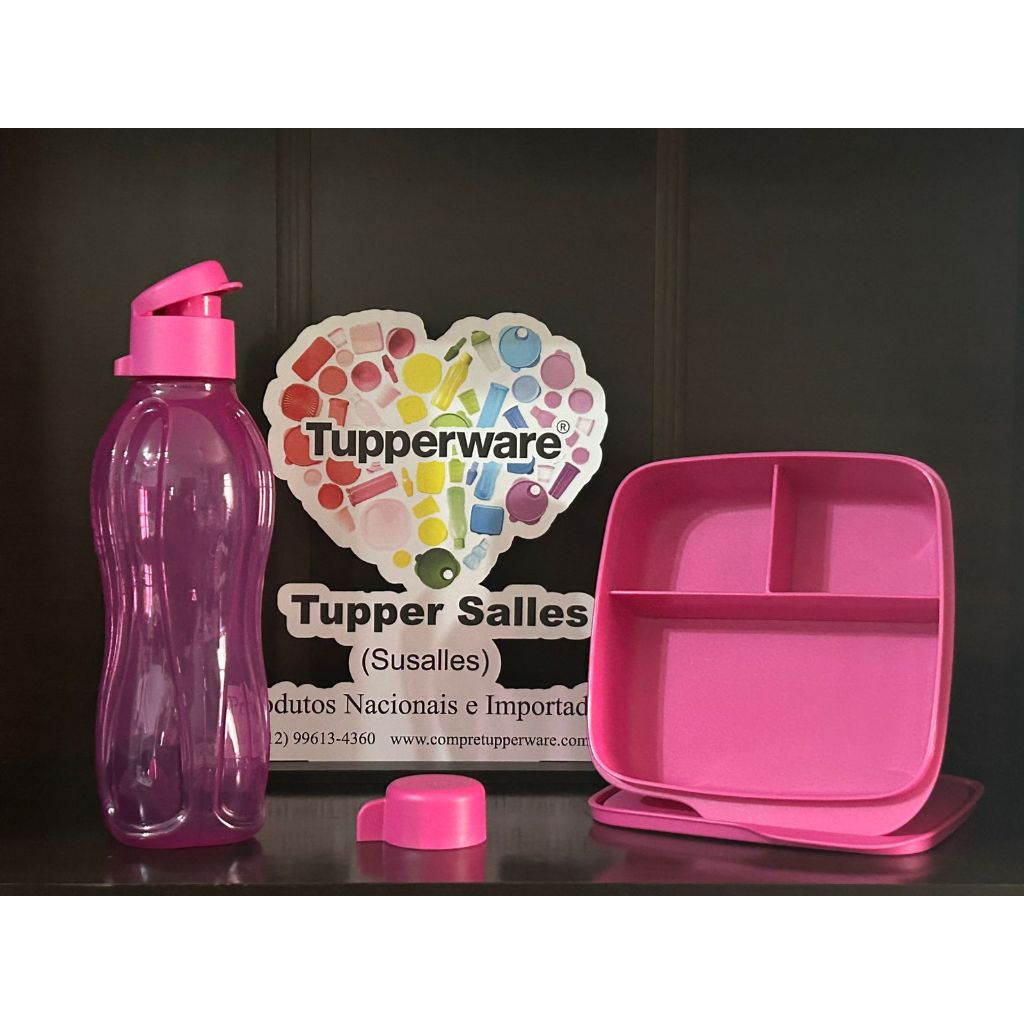 Kit Rosa de Eco Tupper 500 ml Tampa de Rosca Extra e Basic Line com Divisórias 550 ml Tupperware®