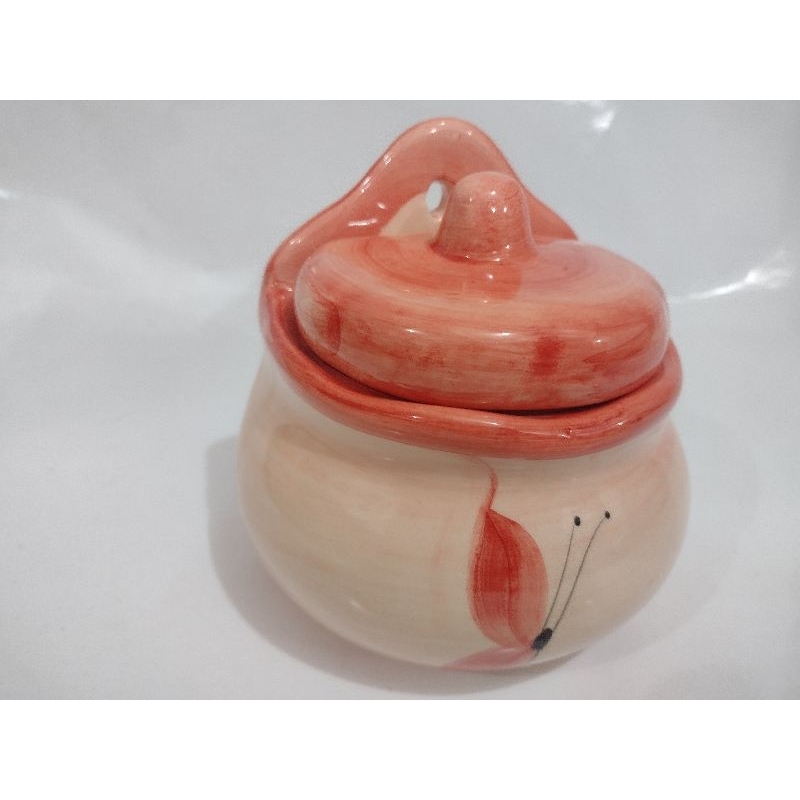 Saleiro de mesa e parede de cerâmica esmaltado vermelho enfeite decoração pra cozinha