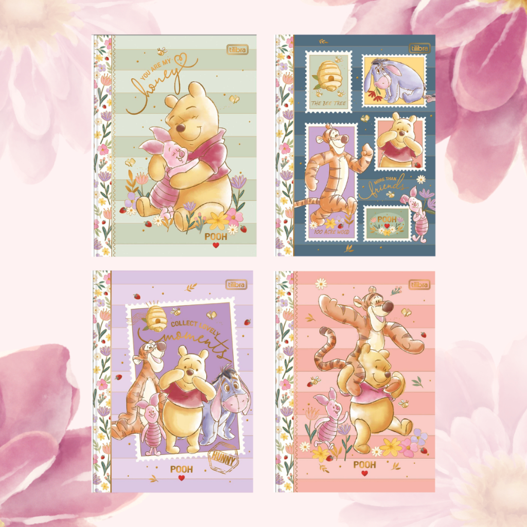 Caderno Brochura  Pooh Capa Dura Colegial 80 Folhas Ilustradas parte interna decorada em Oferta na Shopee