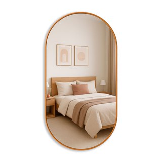 Espelho Oval 80 cm Grande Com Moldura Borda Couro + Suporte Parede em Oferta na Shopee