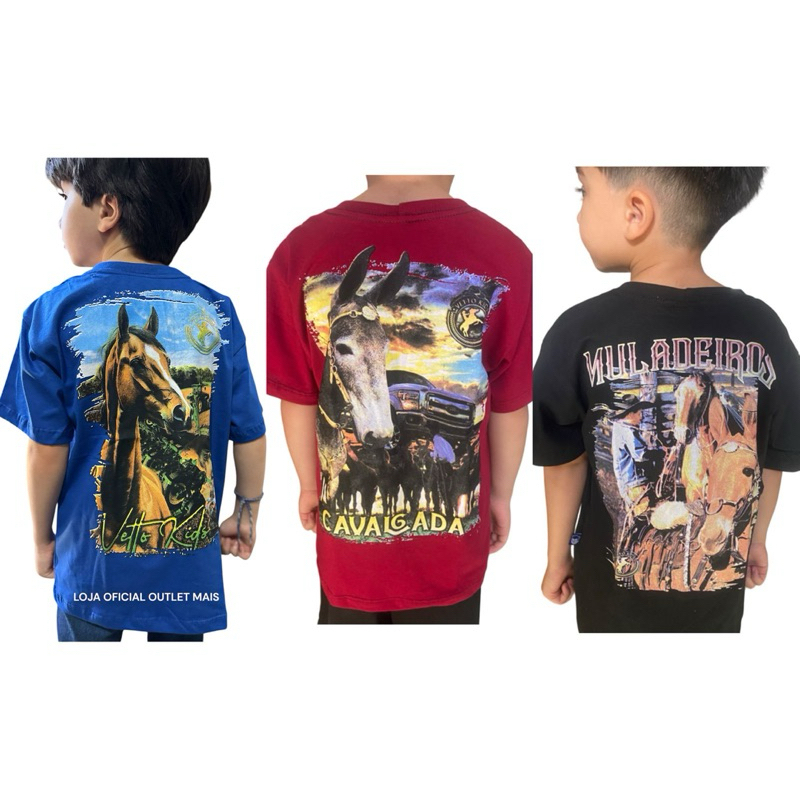 Kit 3 Camisetas Muladeiro infantil algodão Premium em Oferta na Shopee