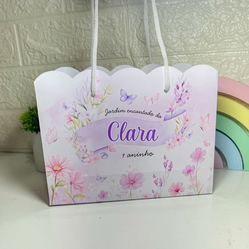 Sacola Personalizada Jardim de borboletas Lilás e rosa (PEGUE E MONTE) sacolinha mimos lembrancinhas festa