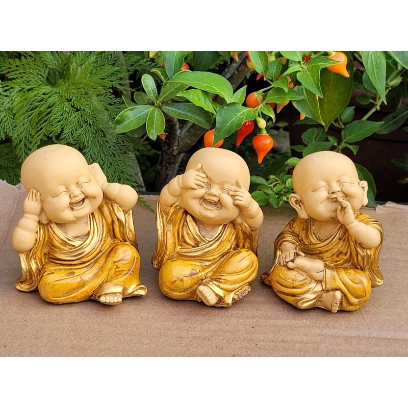Buda Decoração Monges Trio De Budas Bebê Sabedoria Cego Surdo e Mudo 8 cm Jardim Zen Monge Novo em Oferta na Shopee