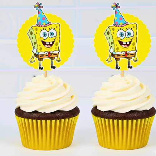 Topper para Cupcake Bob Esponja – Aplique Personalizado para Festa Infantil, Tema Bob Esponja, Lembrancinha Aniversário