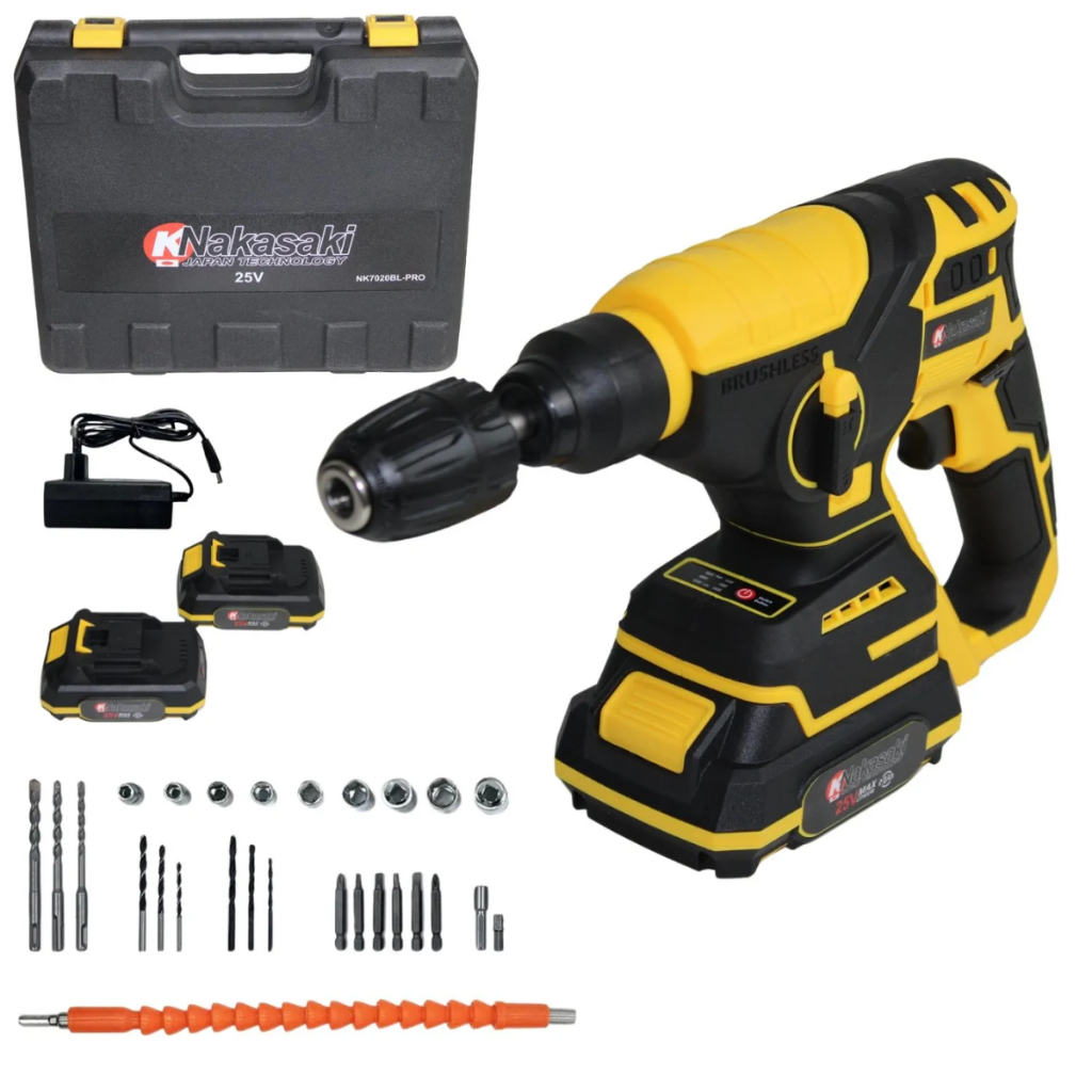Martelete Rotatório 2 Baterias 25v Envio Imediato Nakasaki Amarelo 50/60 Hz