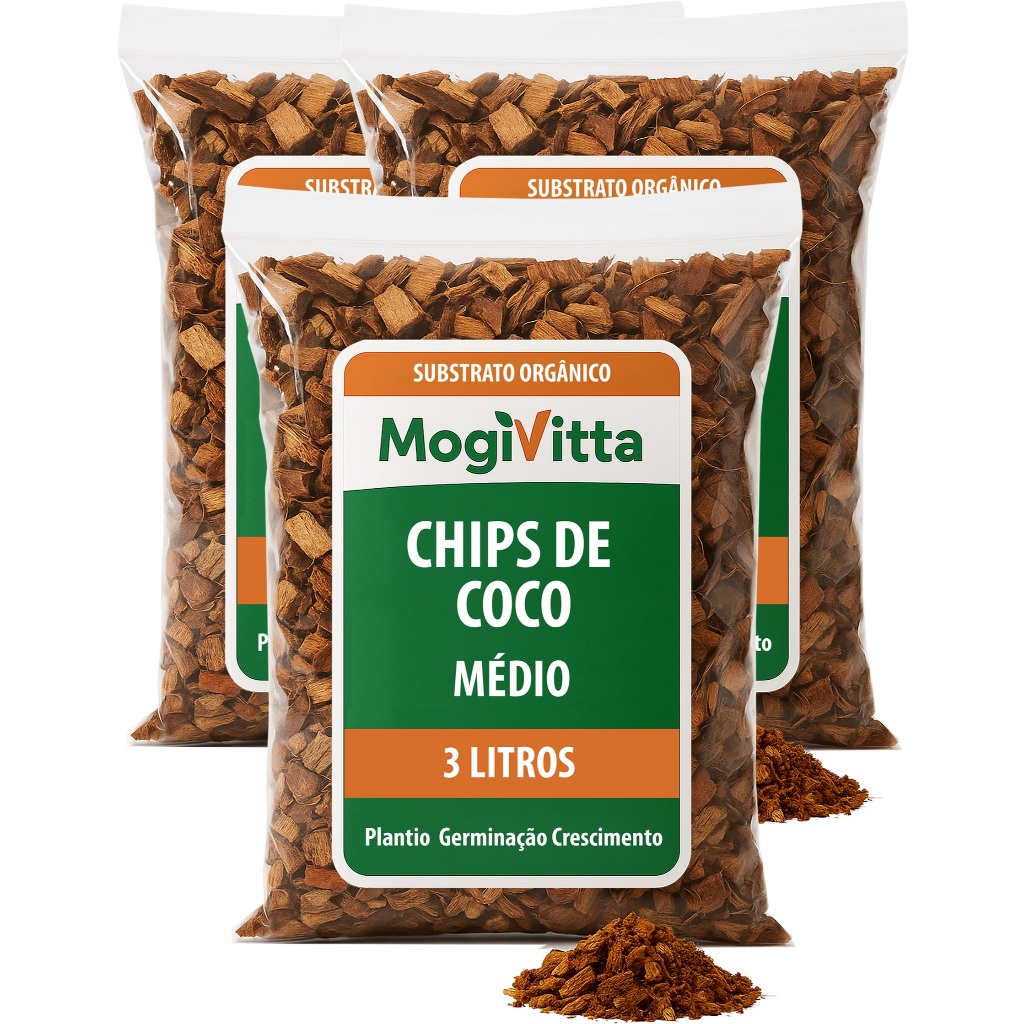 Chips De Coco Médio Lavado Premium Alta Drenagem para Orquídeas Substrato 100% Natural Ecológico